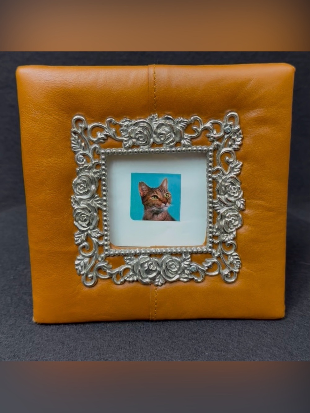 Decorative Silver Floral leather  Photo Frame hand made by me-